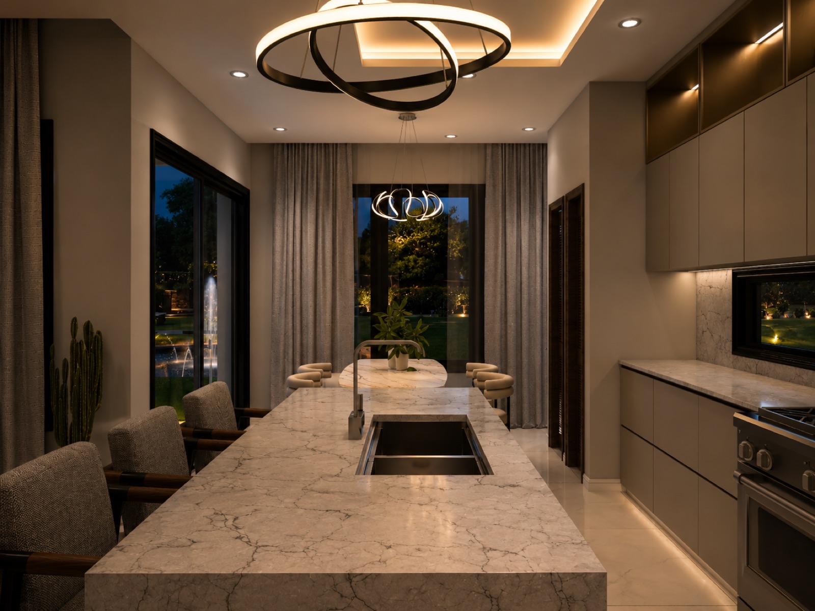 The Meridian Collection — Kitchen And Breakfast Bar At Night