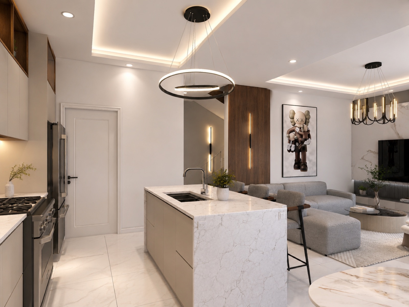 The Meridian Collection — Living Room Kitchen Breakfast Bar Day