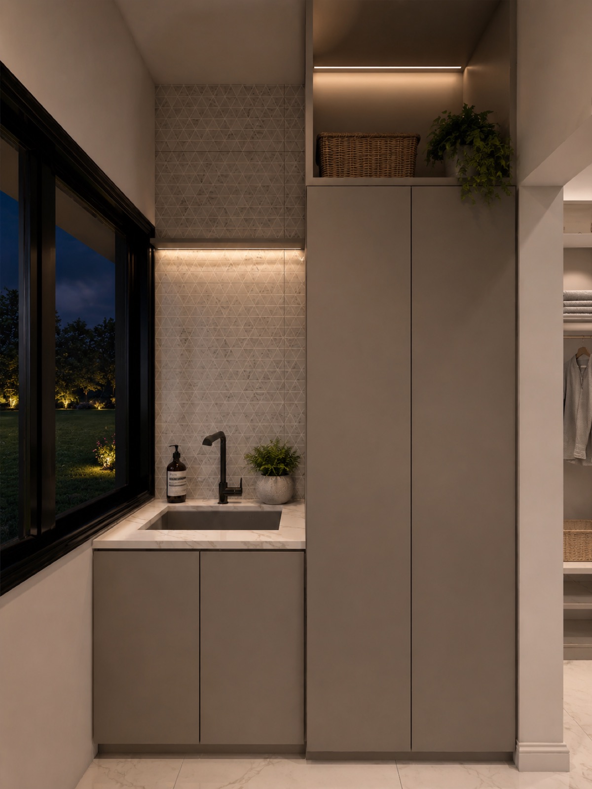 The Summit Collection — Laundry Room Storage Night Time