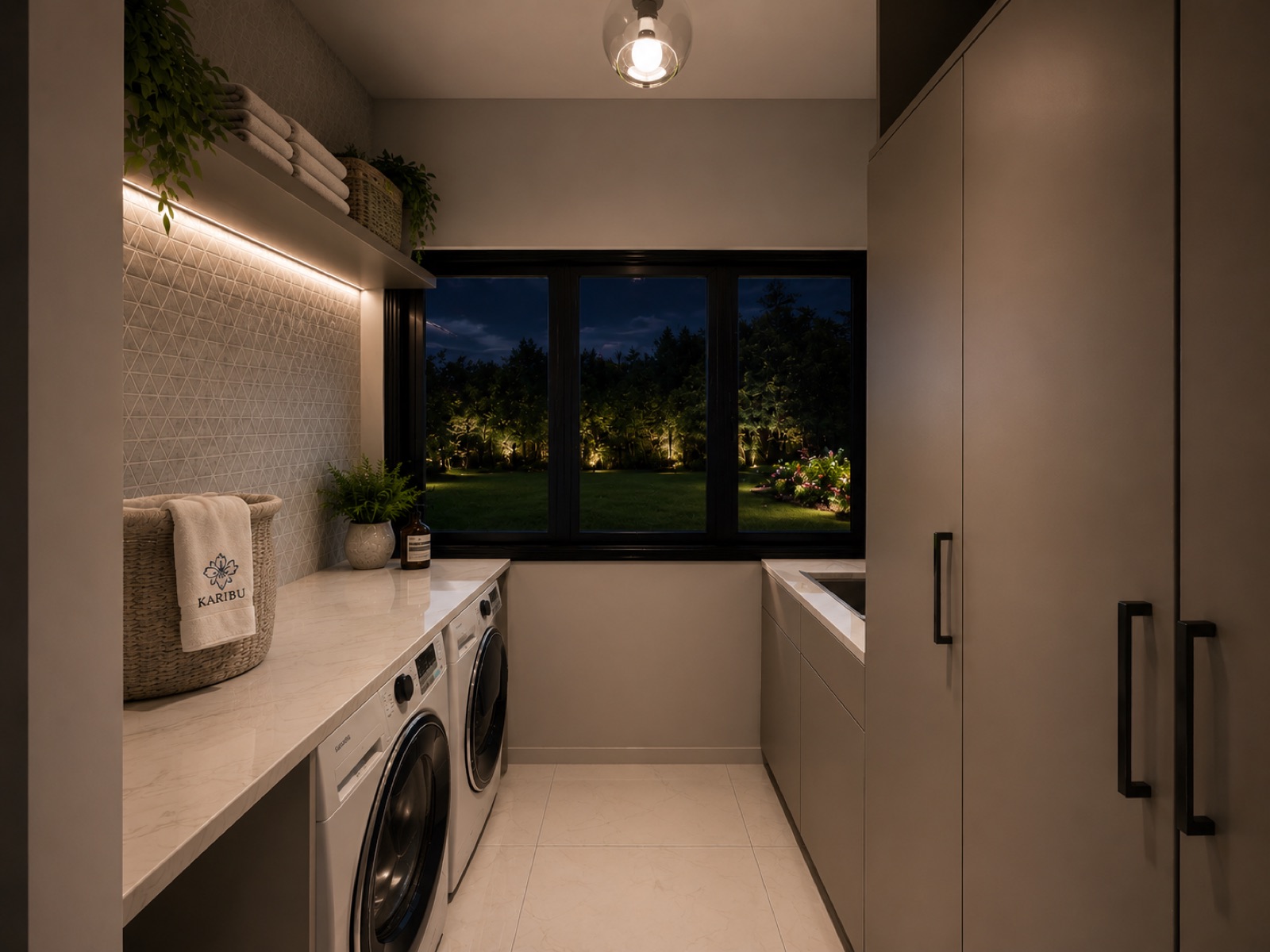 The Summit Collection — Laundry Room Entrance View Night